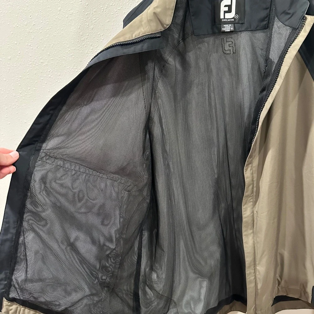 FootJoy DryJoys Jacket Mens XL Tan Black Full Zip Golf Rain Windbreaker